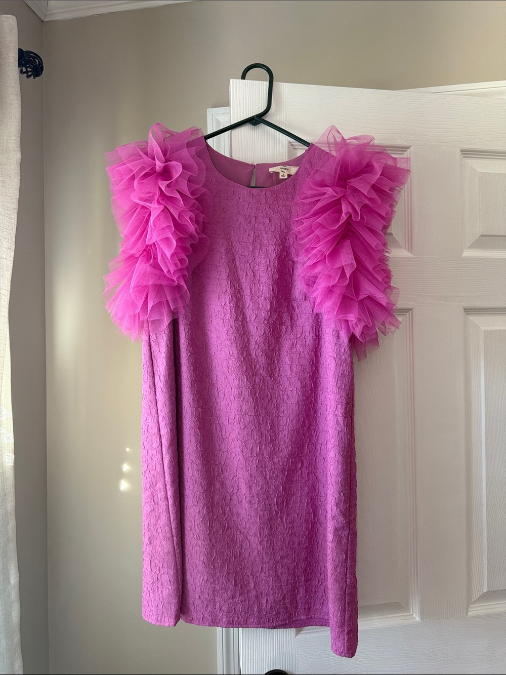 Pink Ruffle-Sleeve Party Dress